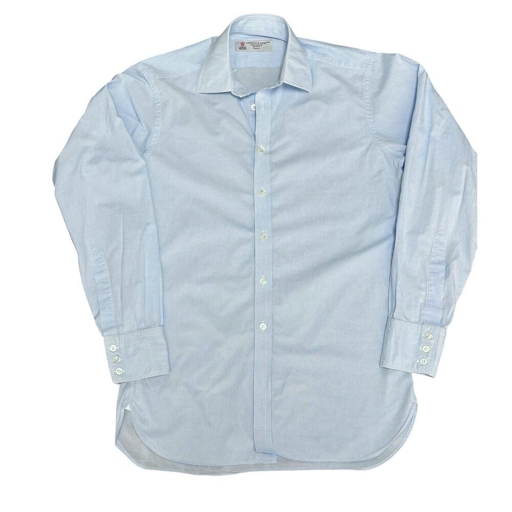 Turnbull & Asser Shirt 15 38cm Small Blue Micro Gingham Check Classic England